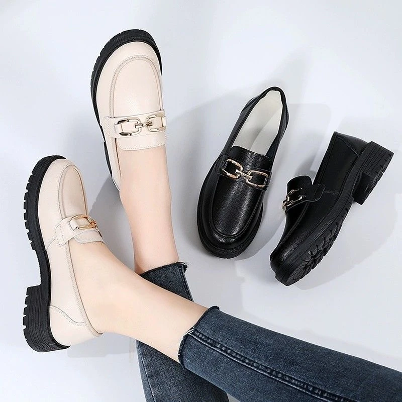 1350上班工作小皮鞋女粗跟舒适久站不累脚单鞋乐福鞋