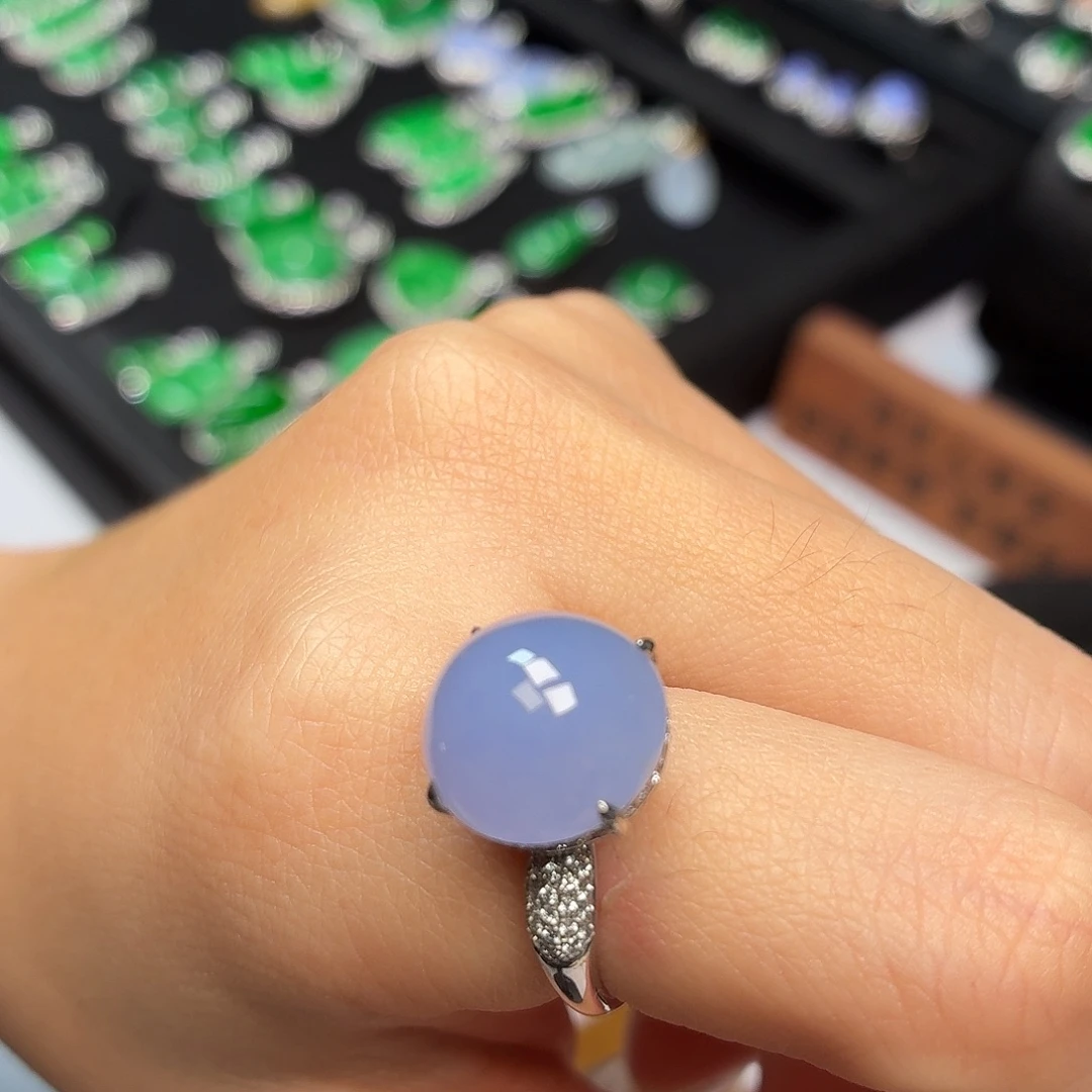 翡翠18K金镶嵌戒指028冰紫厚装蛋面