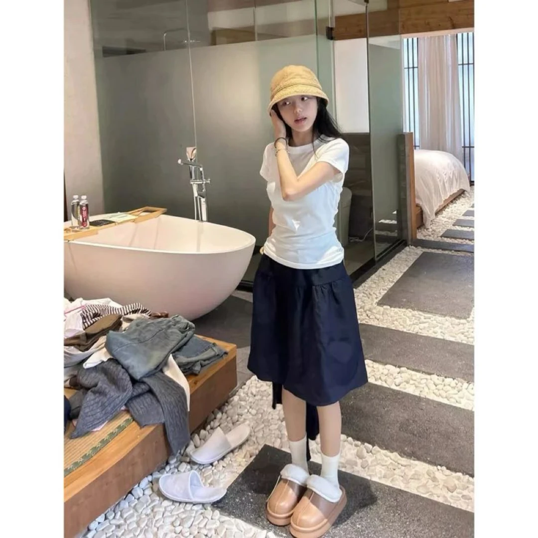 日系五分松紧腰A版两色短裙