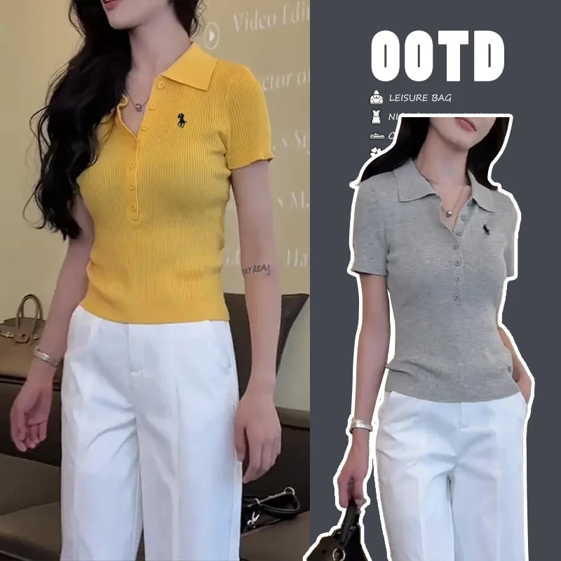 Moses Queen/魔西女王正肩短袖T恤女夏季新款修身显瘦Polo领上衣