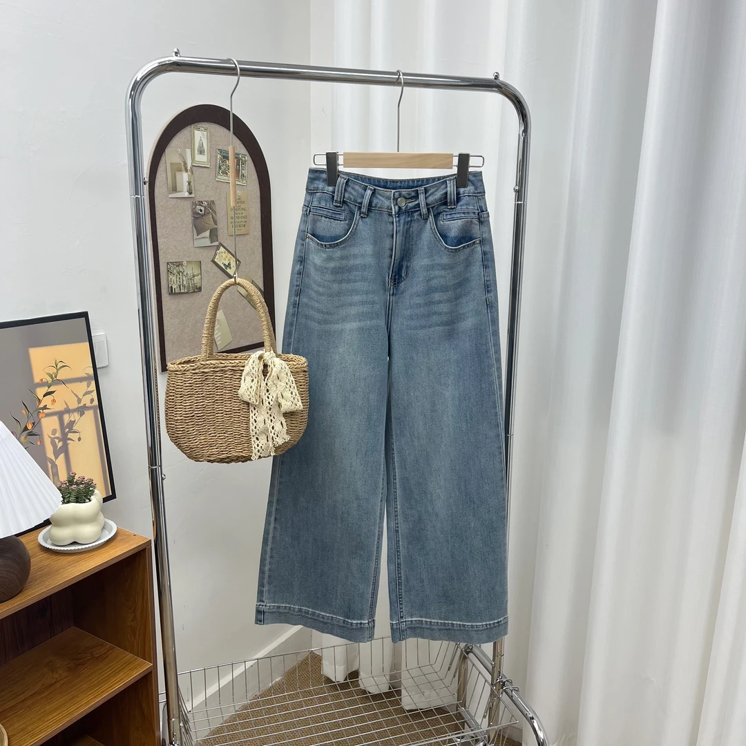 艺安    2025新款高腰九分直筒阔腿奶奶裤薄款牛仔裤夏季显瘦宽松
