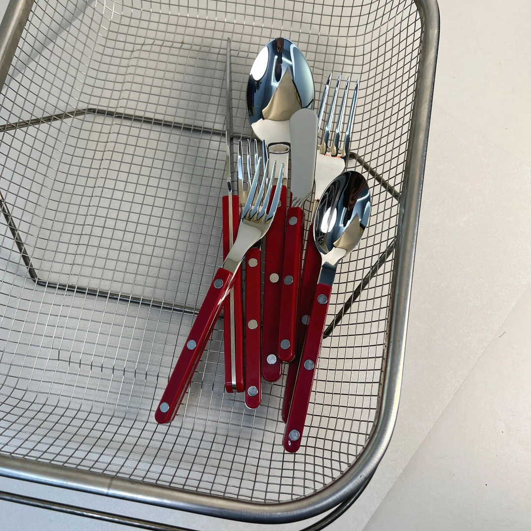 【新ins复古】304不锈钢法式复古酒红玫瑰ins家用刀叉勺牛排刀