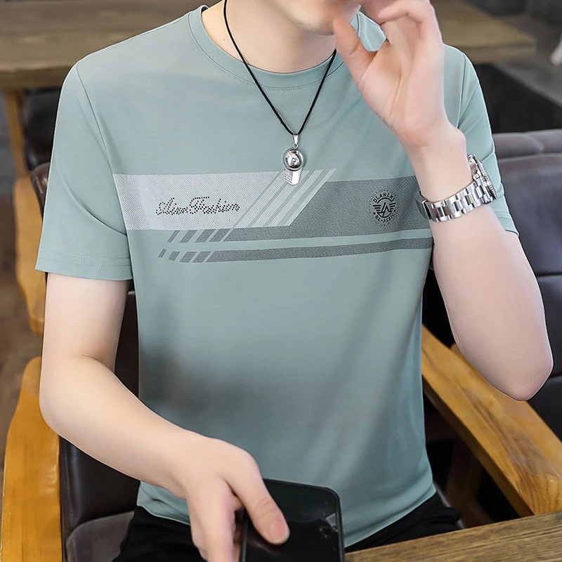 ZaSaFran高端冰丝凉感速干短袖T恤男士修身圆领夏薄款大码青年T恤