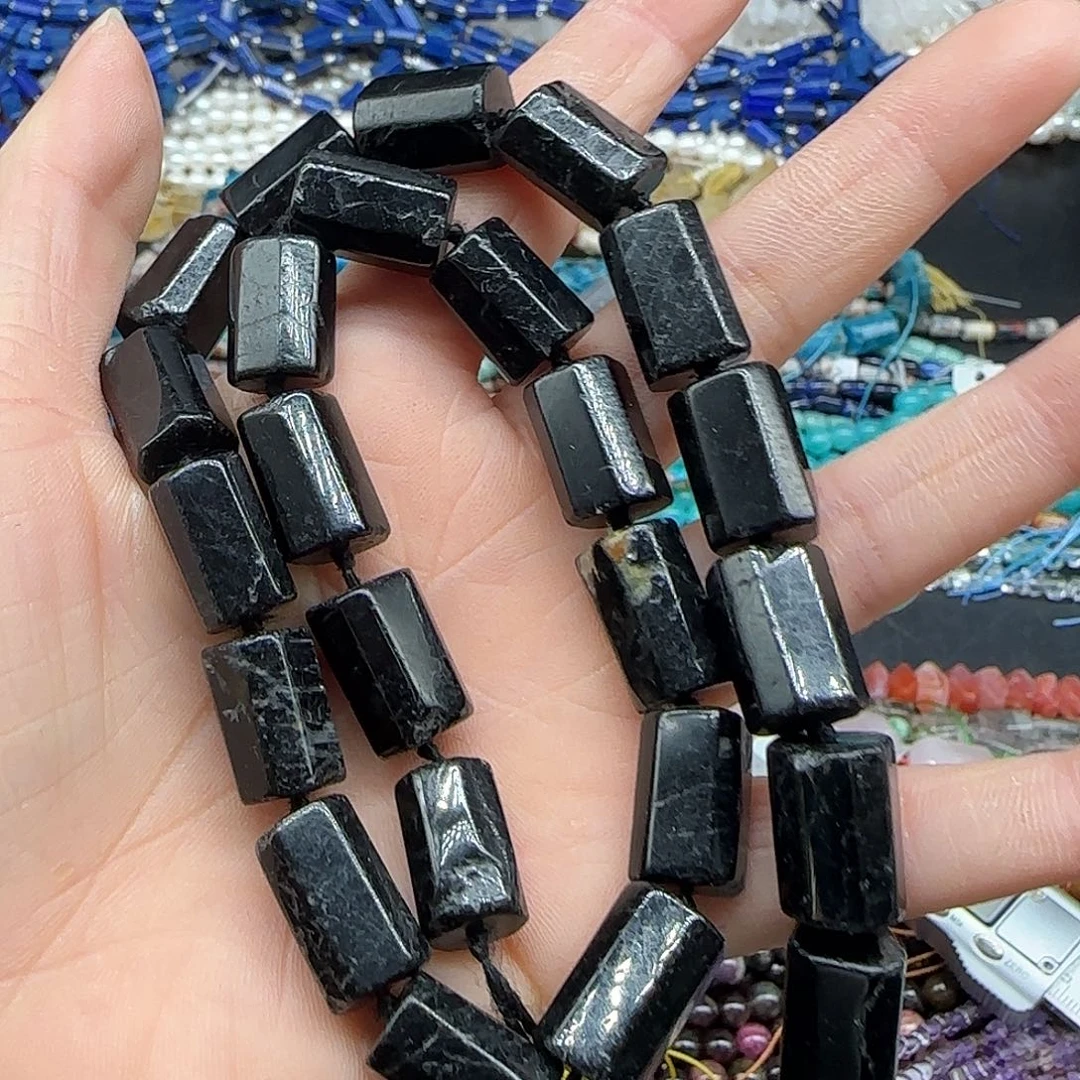 玛瑙/玉髓珠宝半成品合金黑碧玺9-16mm一条桶珠