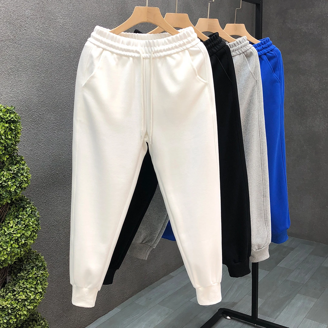 简约纯色棉质卫裤男春秋运动修身白色裤子2025新款男士束脚休闲裤