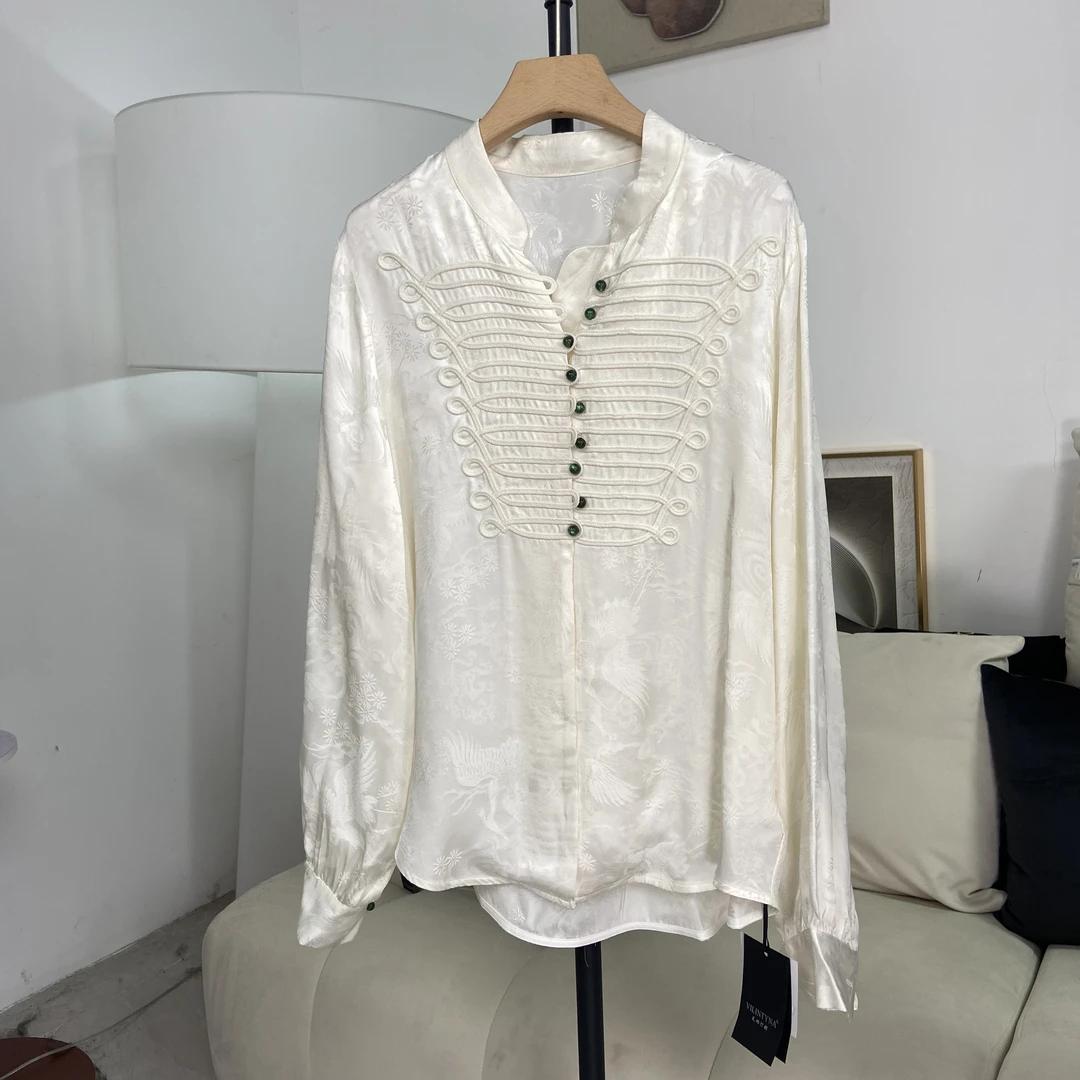 【庄喜儿Original】黑色白色气质新中式提花时尚立领上衣G081