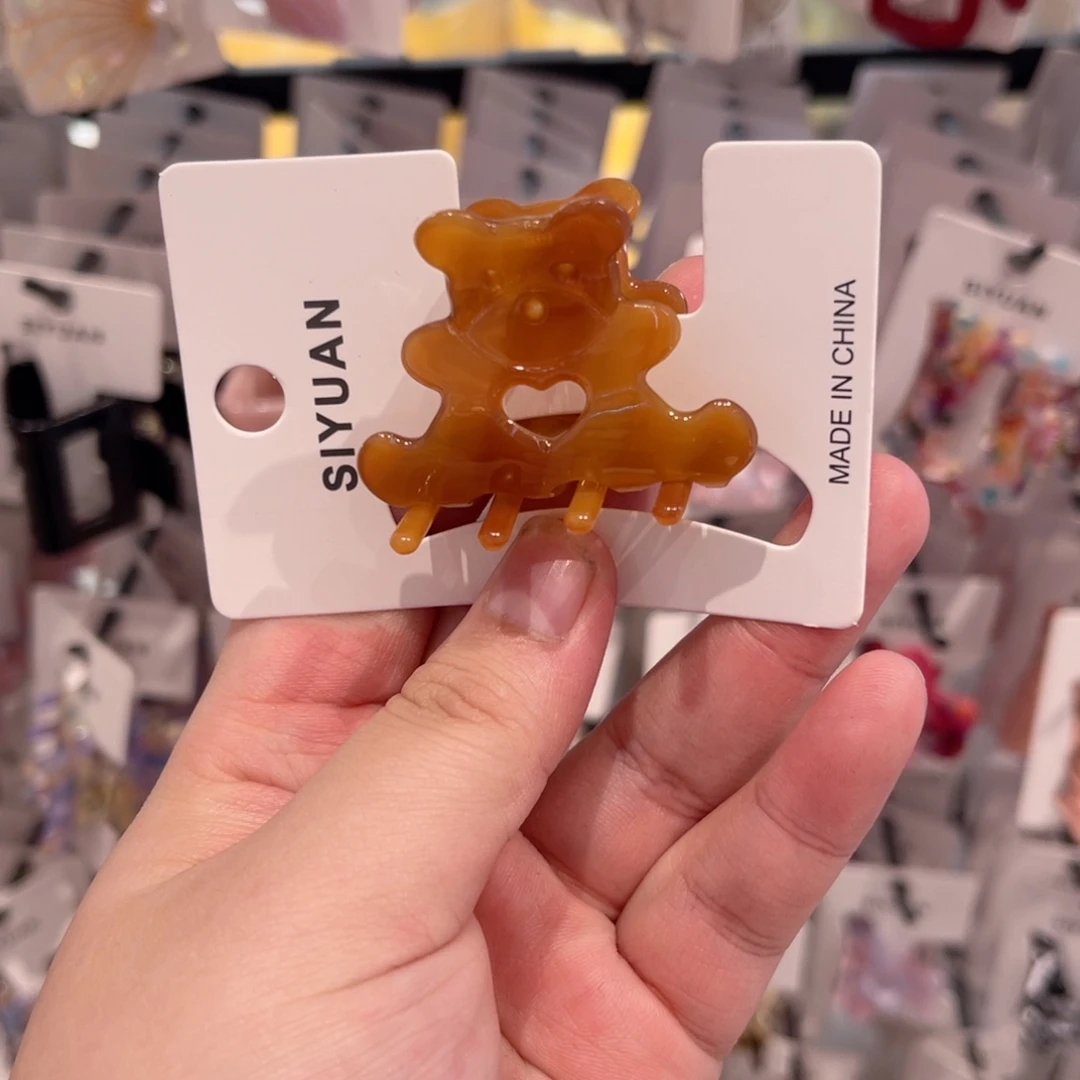 醋酸非金属焦糖色镂空爱心小熊半抓