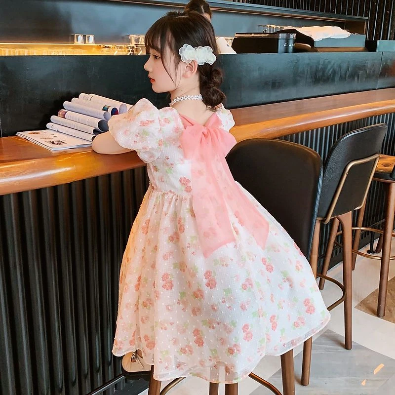 女童夏装连衣裙2025新款童装公主裙儿童小女孩时尚蝴蝶结裙子夏季
