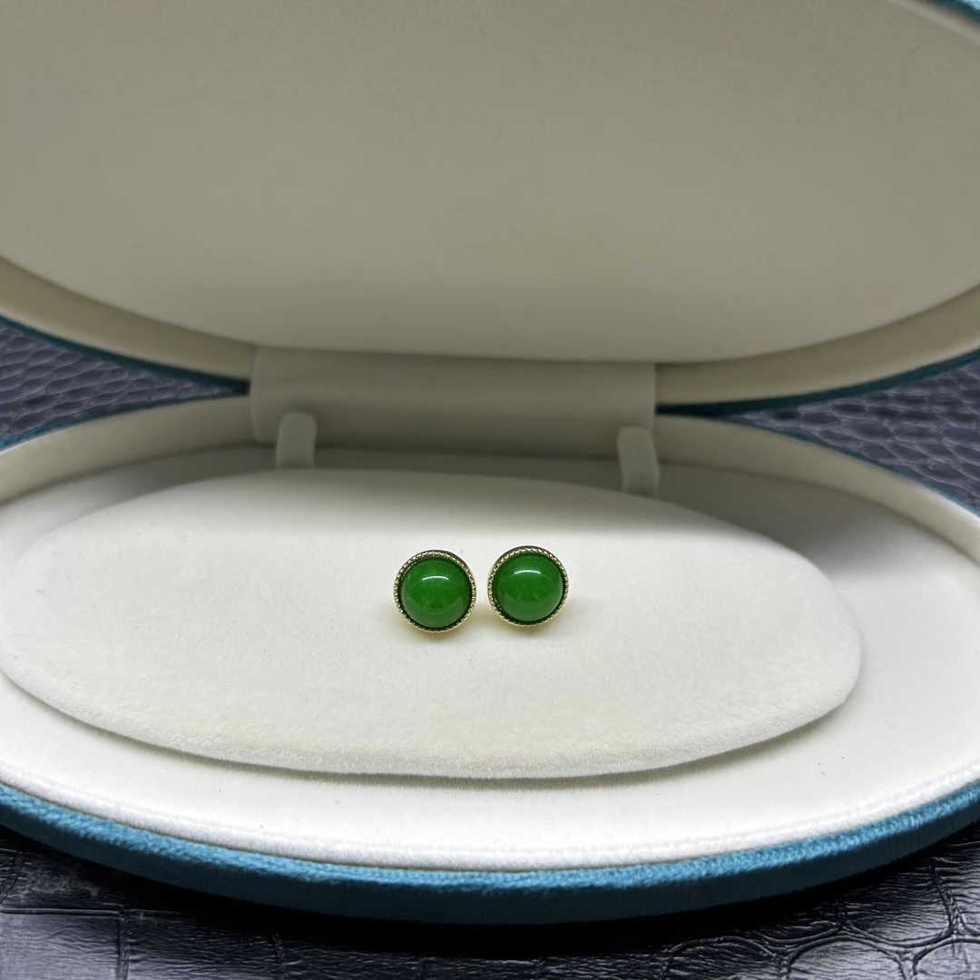 翡翠圆形绿色耳钉女款700