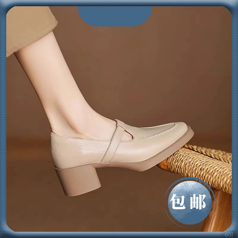 小众轻奢2025夏手工高跟女鞋跨境外贸复古凉拖鞋粗跟厚底百搭圆头