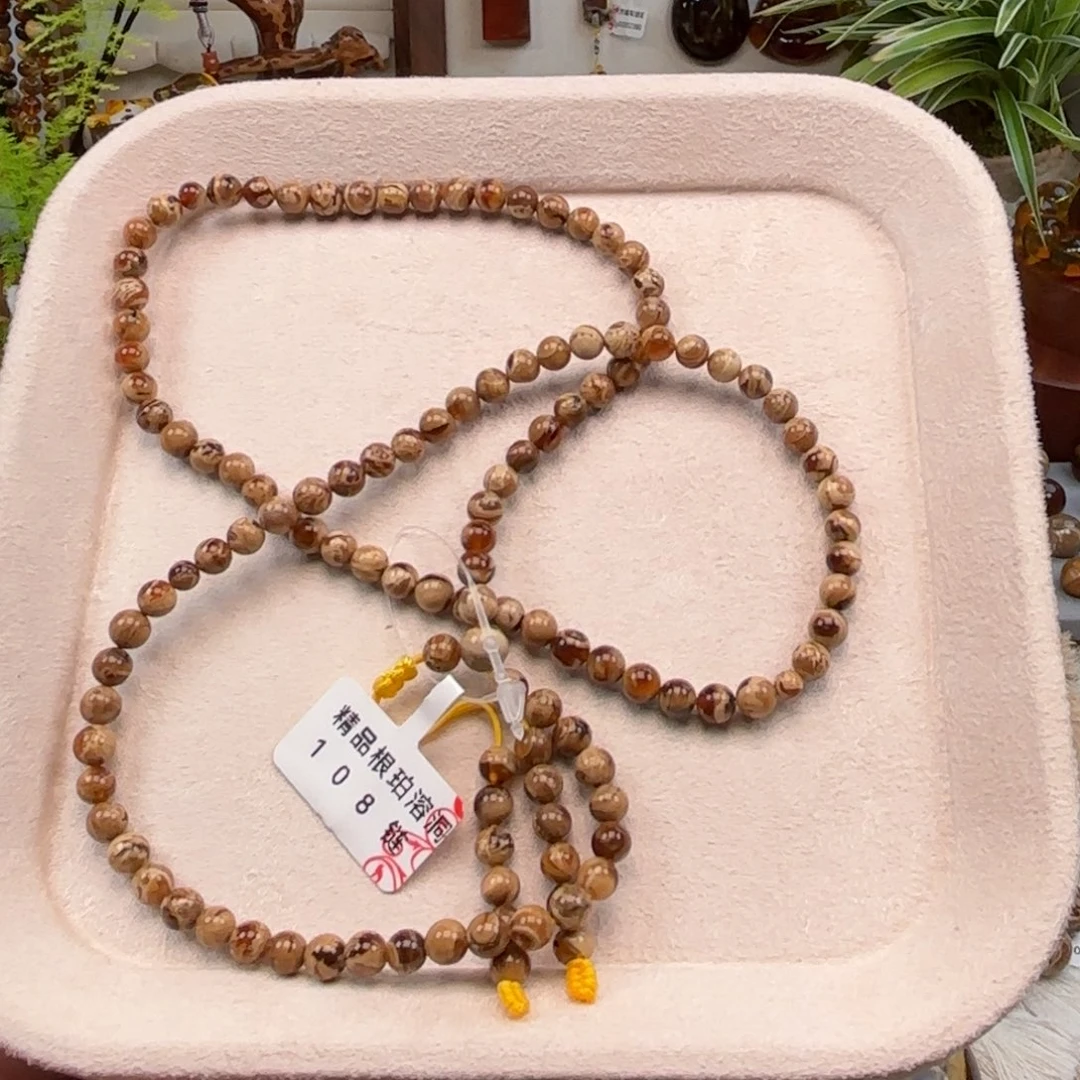 琥珀未镶嵌手链根珀溶洞妖花108卡5