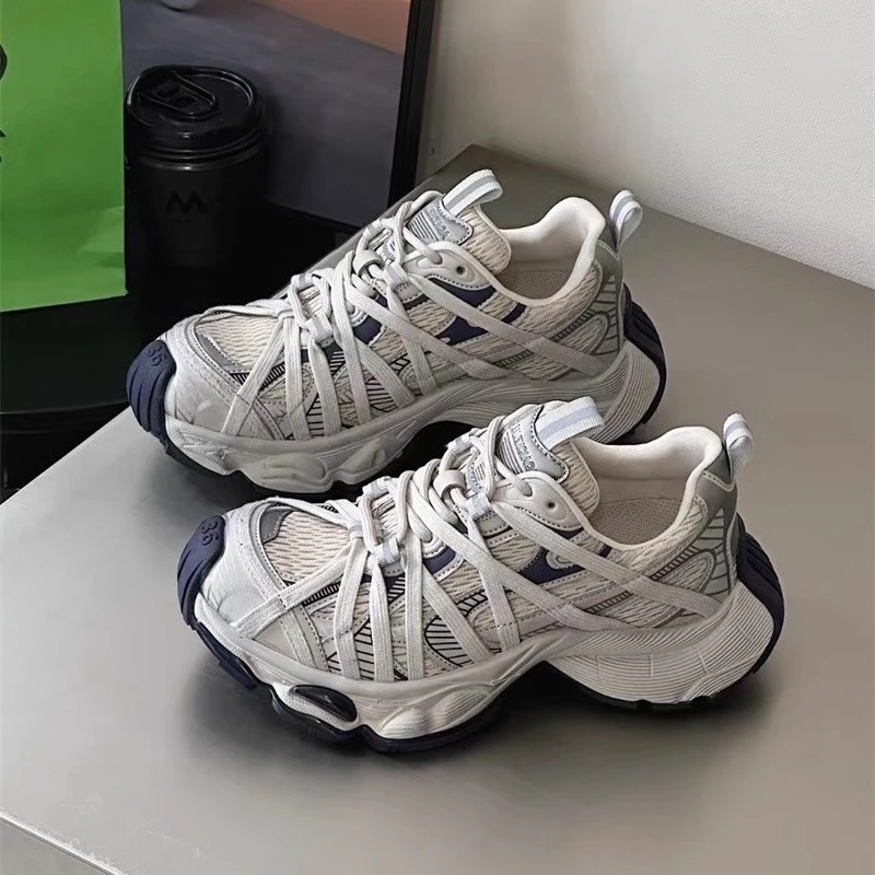 厚底老爹鞋女ins潮2025年春夏百搭网面透气显脚明星同款百搭鞋子