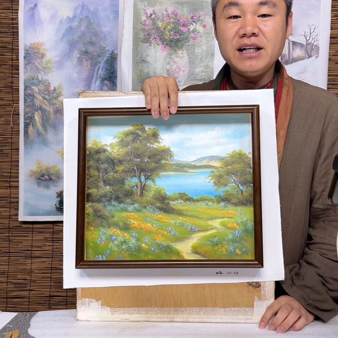 油画行路人小院绘画作品竞拍