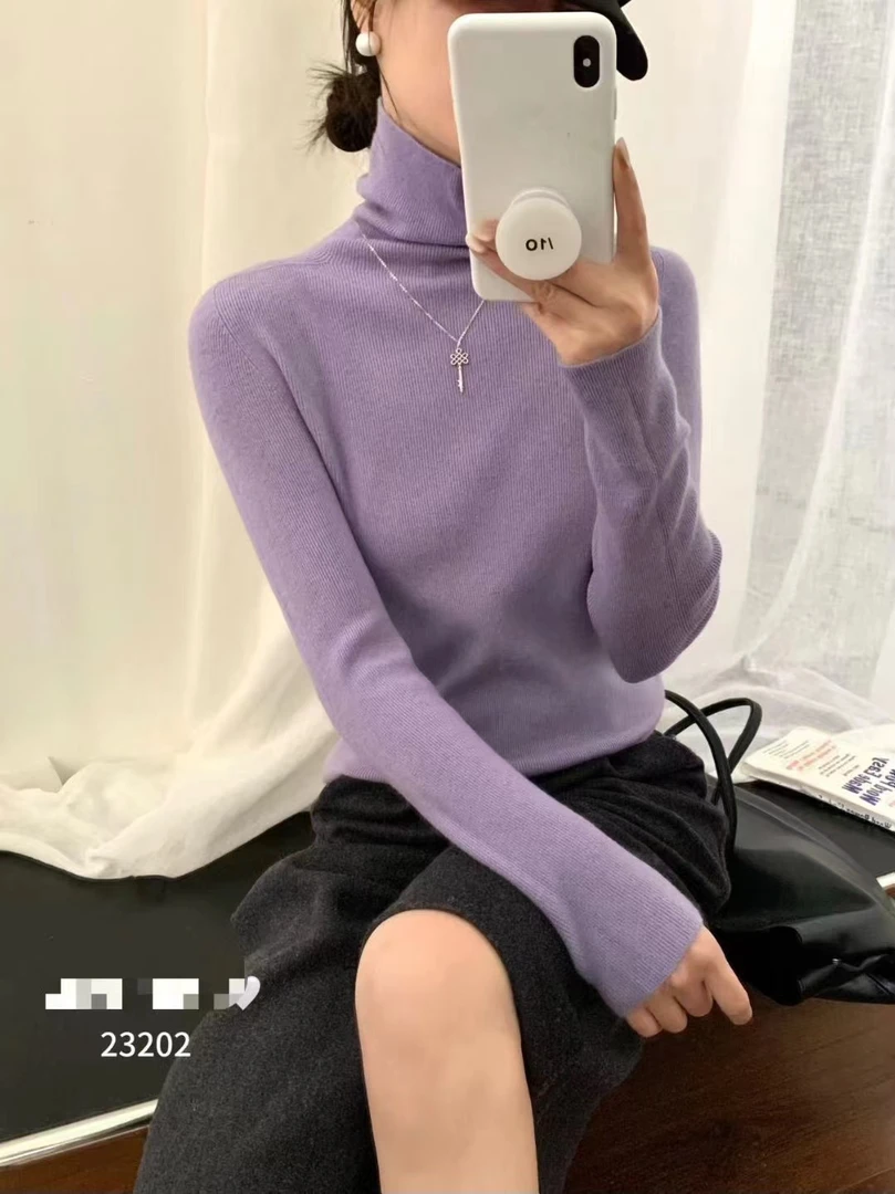 7218韩版宽松显瘦高领针织衫毛衣