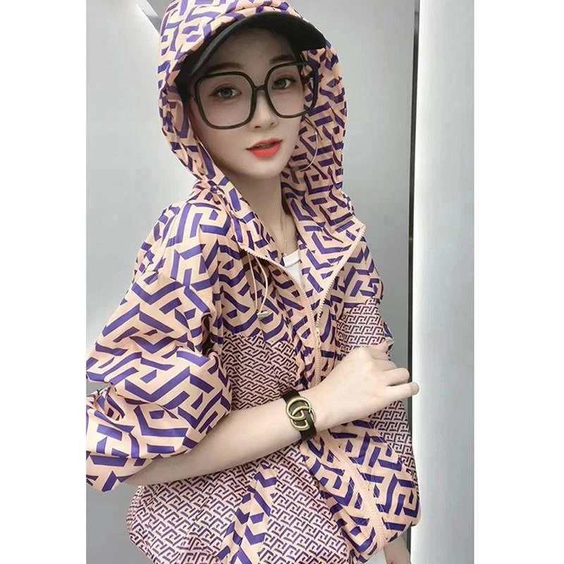 时尚连帽防晒衣女夏季新款欧货薄款透气开衫上衣休闲防晒服外套潮