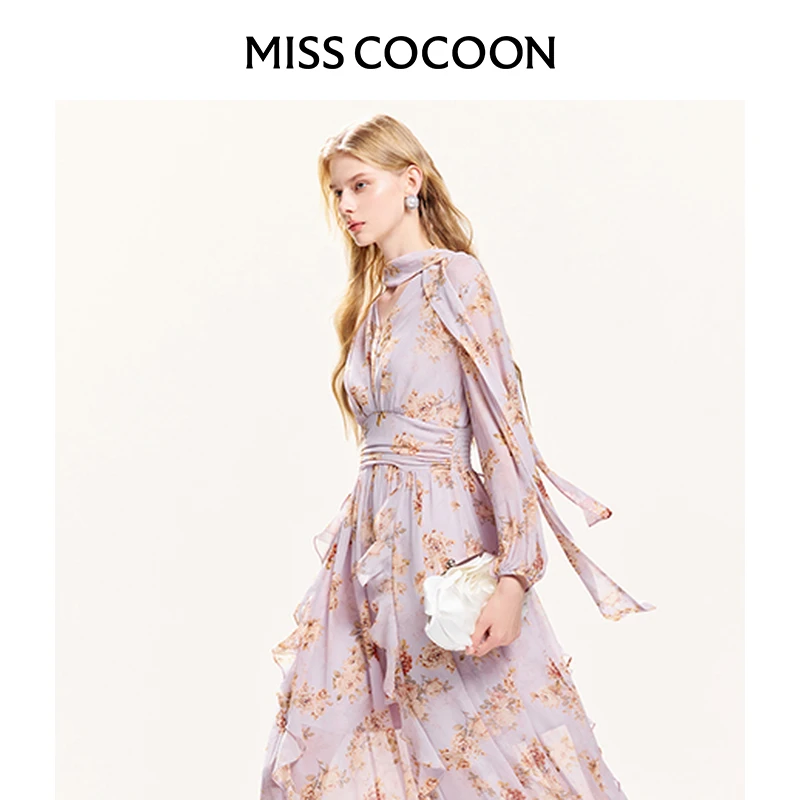missCOCOON紫色法式碎花公主裙25雪纺裙0146