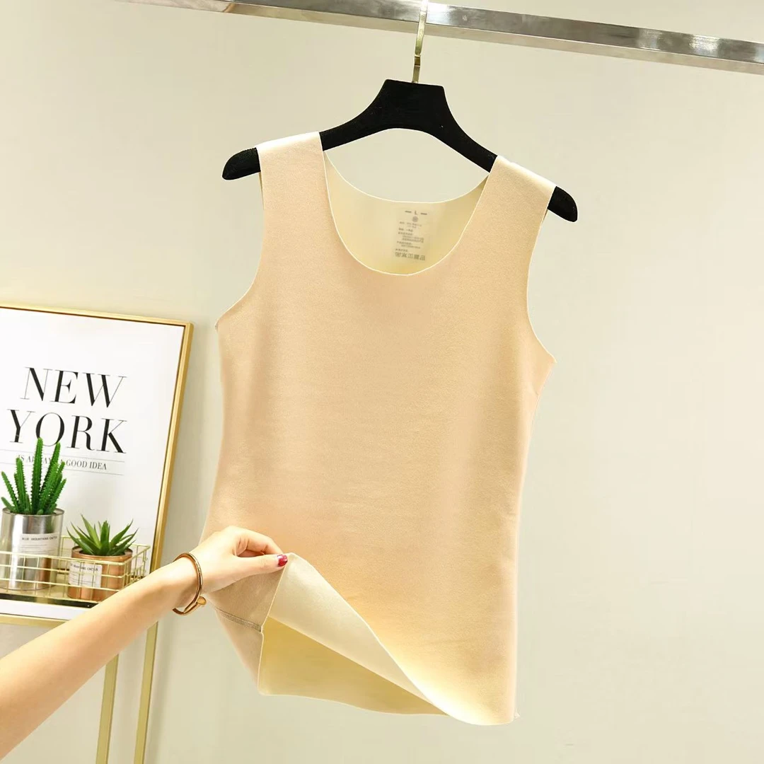 工厂直销 冬季贴片德绒无痕保暖背心女 加厚暖宫护腰打底吊带上衣