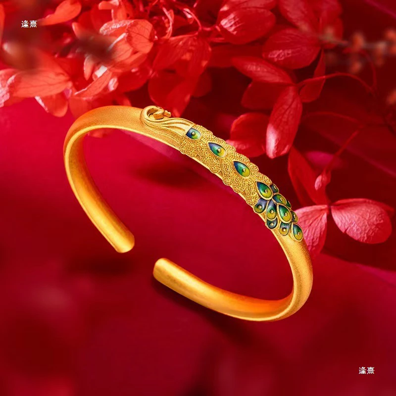 铜合金手镯 孔雀手镯女新款经典烧蓝珐琅复古民族风饰品 （非黄金）