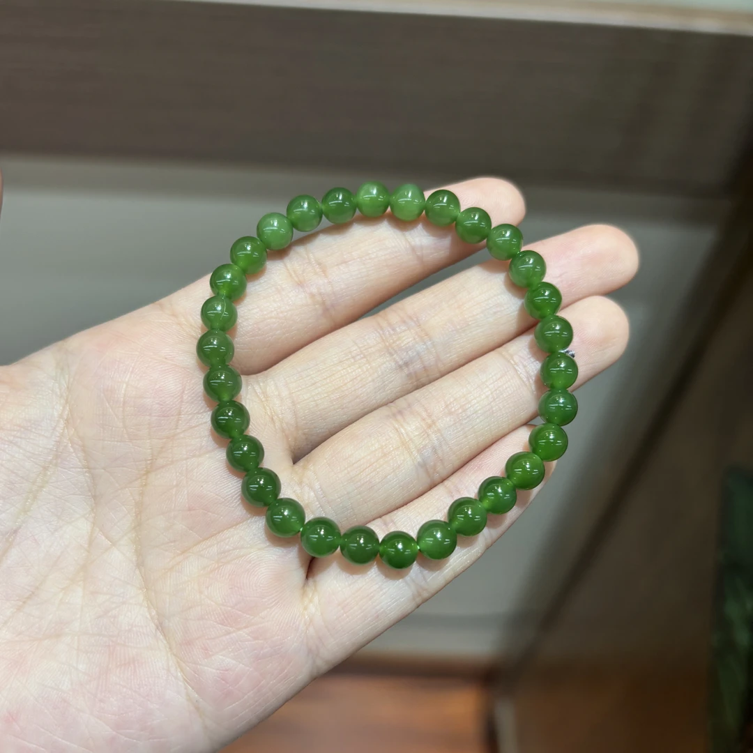 111236HH 和田玉碧玉苹果绿手串多样性发其一约6mm