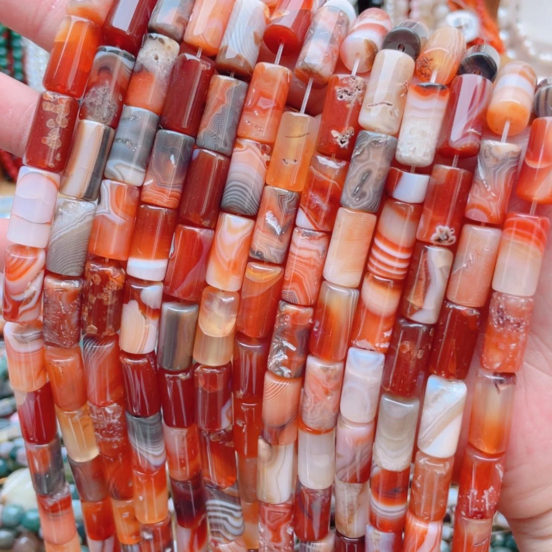 未镶嵌玛瑙/玉髓珠宝奇石红玛瑙桶珠1条卡8*16有瑕