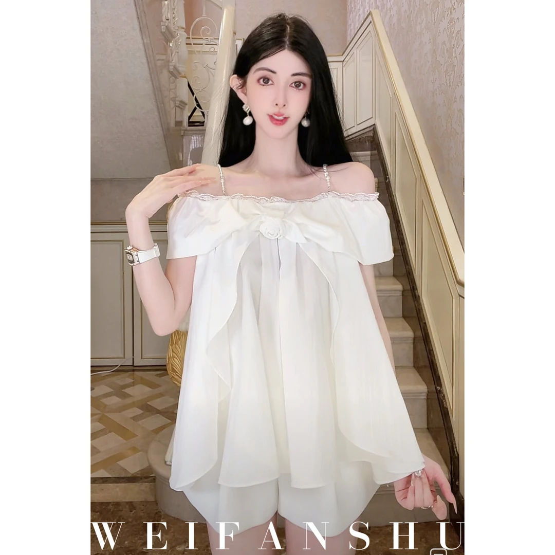 WEIFANSHU/魏凡舒【恋综嘉宾】春夏新款名媛风甜美减龄一字肩上衣