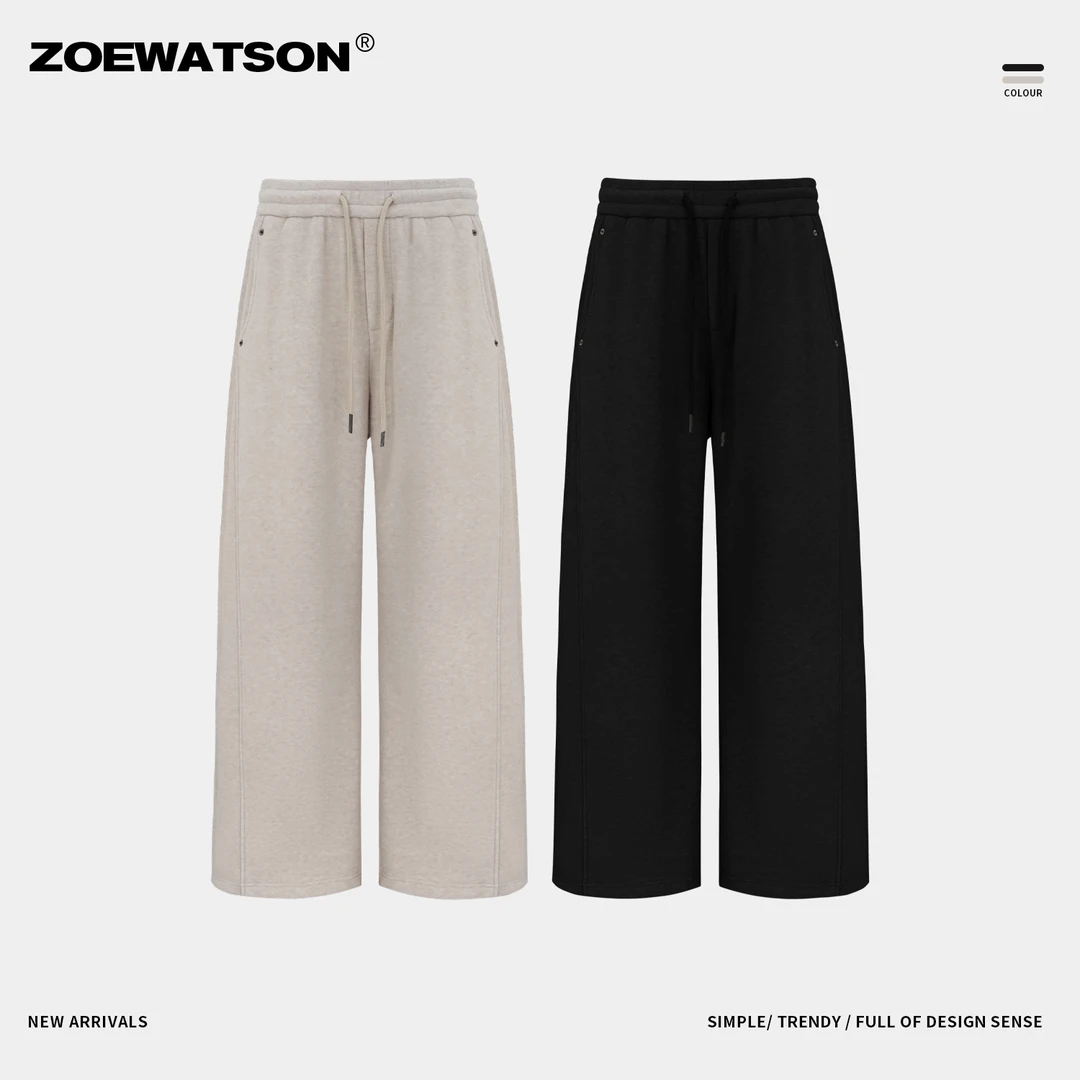 【ZOEWATSON】冬季加绒长裤仿羊绒百搭简宽松撞钉抽绳休闲卫裤Z6306