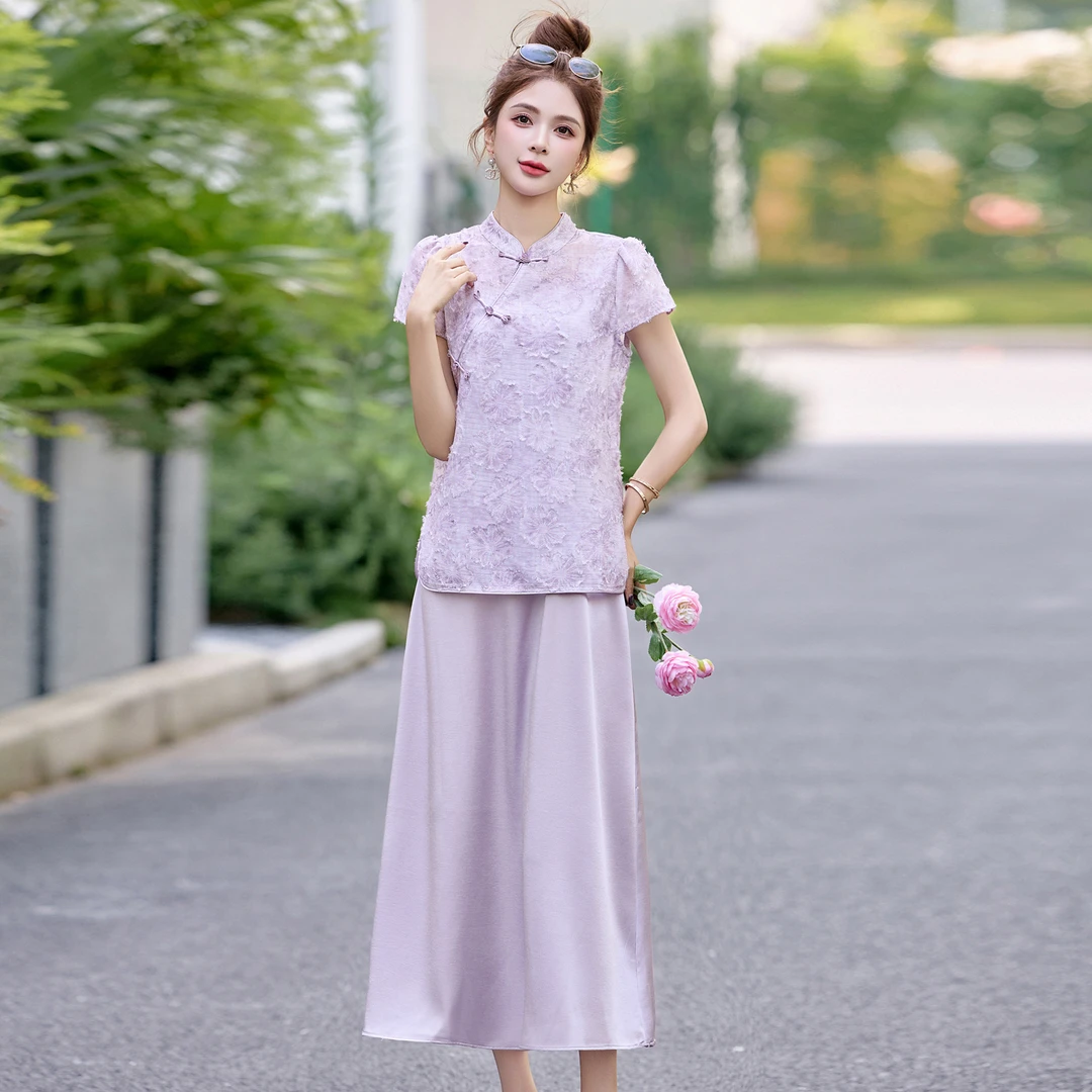 新中式国风套装女2025夏季新款时尚禅意改良旗袍上衣阔腿裤两件套