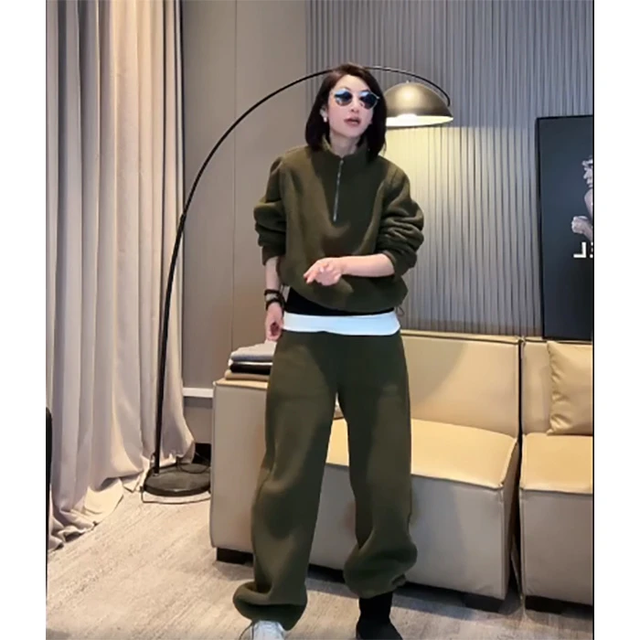 【齐齐】日韩糕绒卫衣套装宽松女设计师百搭时尚休闲简约67422