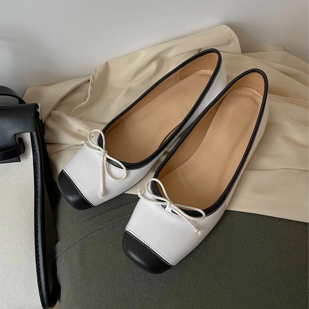 BOYA鞋子女爆款2025新款单鞋真皮百搭轻奢小皮鞋法式猪鼻芭蕾舞鞋