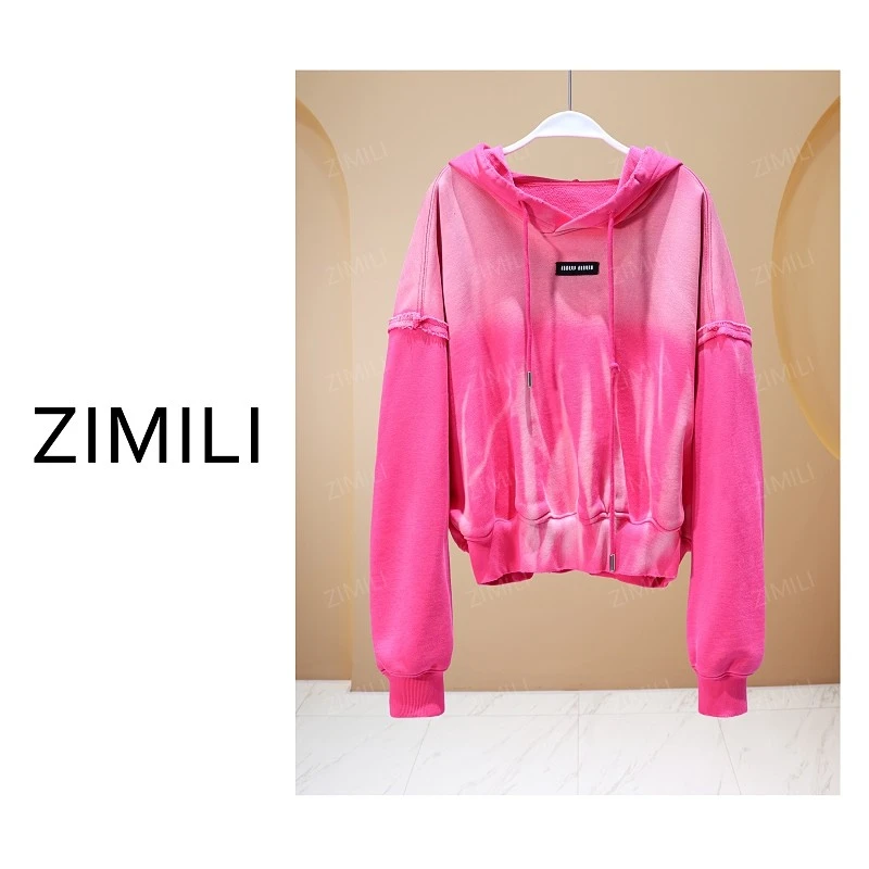 【亮哥女装】2025秋冬新品《水蜜桃》桃红色扎染连帽卫衣6027-Q2