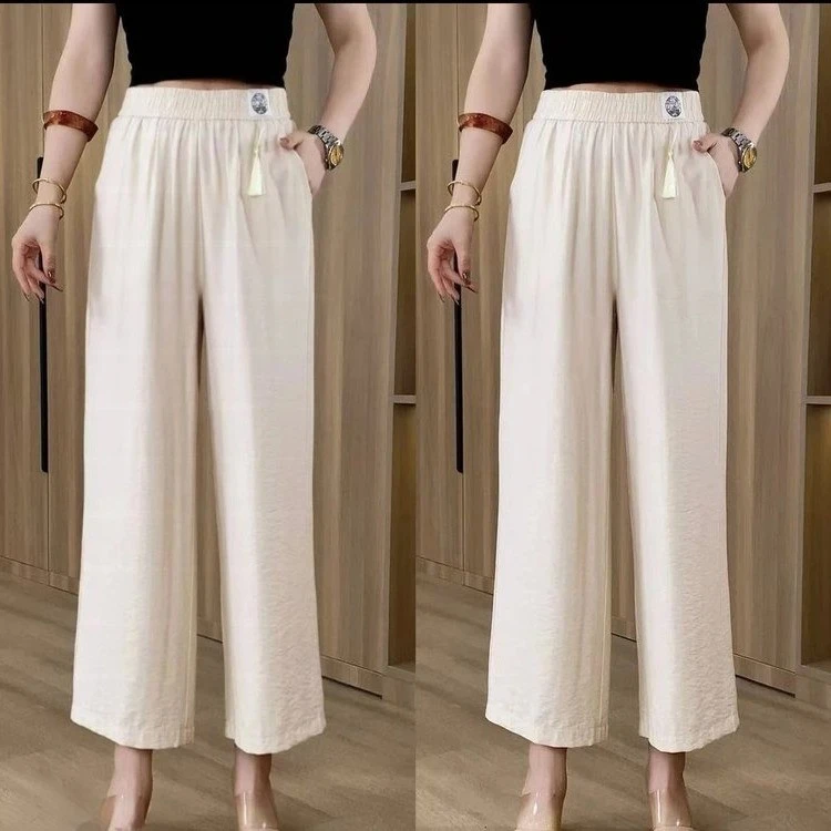 新中式九分裤宽松国风松紧腰百搭薄款直筒裤舒适透气