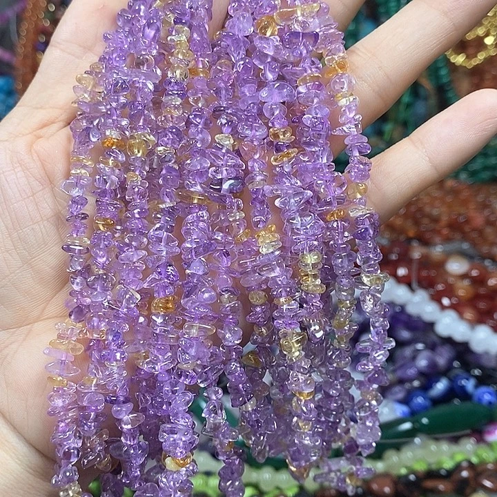 玛瑙/玉髓未镶嵌珠宝半成品天然高透紫黄晶绕手4圈