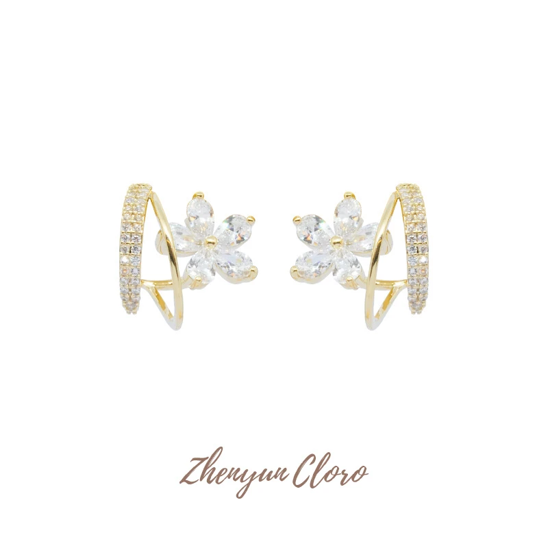 铜合金耳饰 超闪超仙微镶花朵森系小清新甜美耳环 ML2047