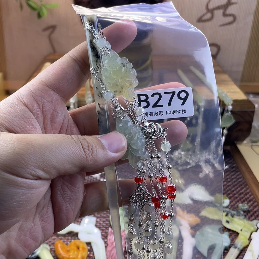 蛇纹石玉合金发饰青**青