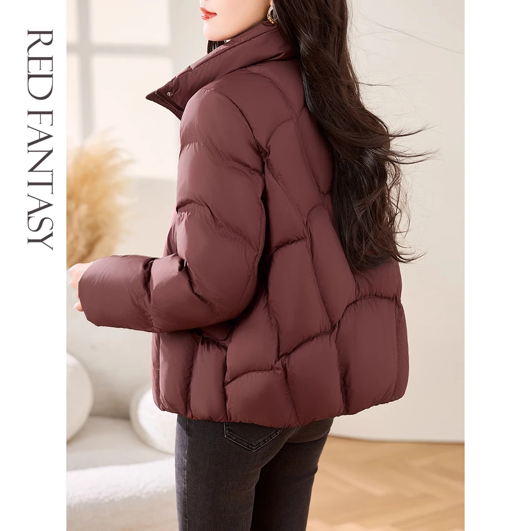 安可拉红色羽绒服女冬季时尚2024新款90白鸭绒短款宽松外套