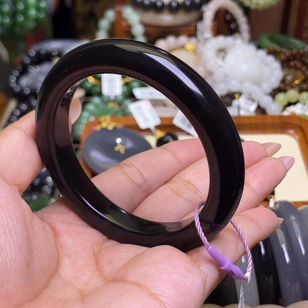 手链未镶嵌和田玉浓烟紫帝王紫老矿料收藏手镯56