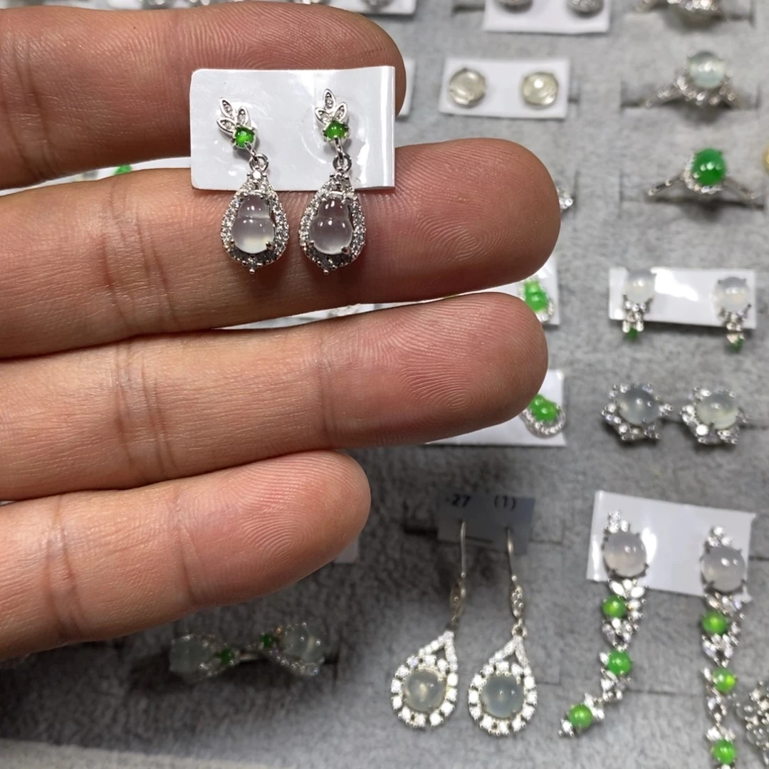 翡翠银S925镶嵌耳饰