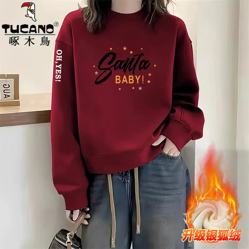 啄木鸟纯棉无帽卫衣女士洋气时尚长袖上衣设计感小众显瘦打底衣潮