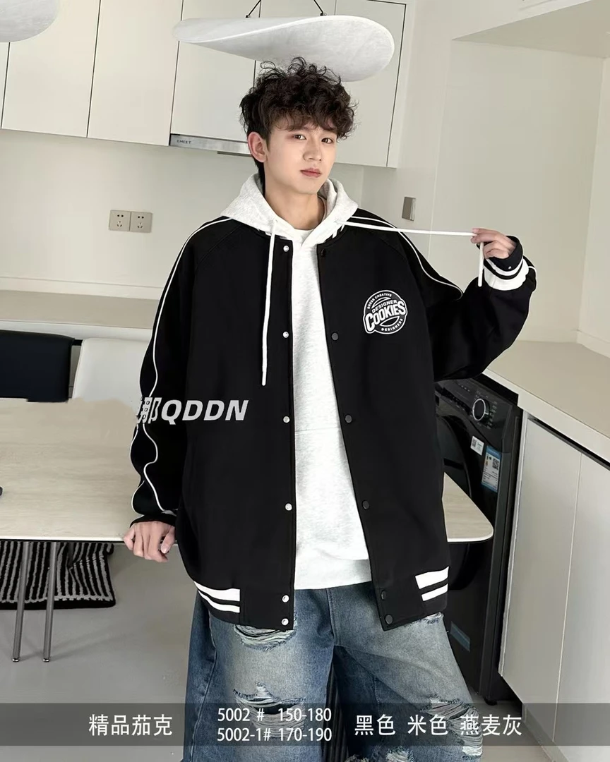 乔家2025大童春新款单排扣针织棒球服外套青少年时尚百搭潮款上衣