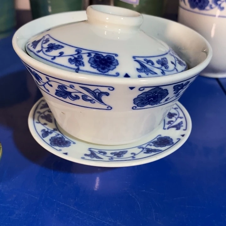 瓷片七厂青花翡翠瓷盖碗微失圆