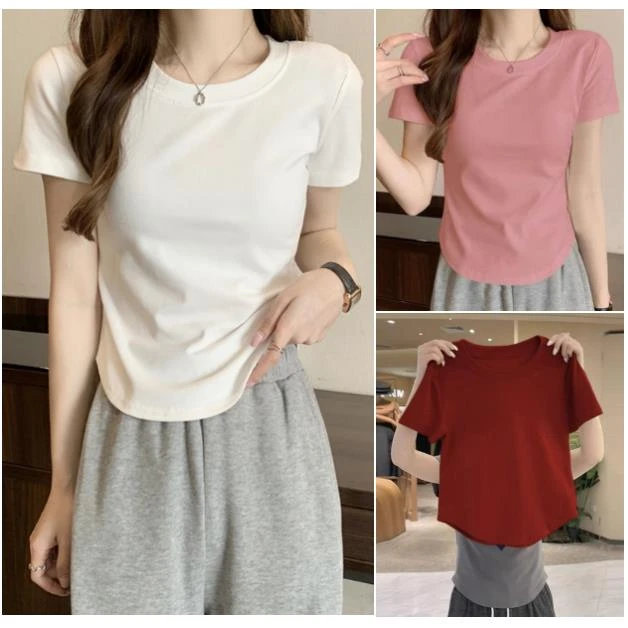 2330春夏新款设计时尚百搭纯色显瘦圆领棉舒适打底衫