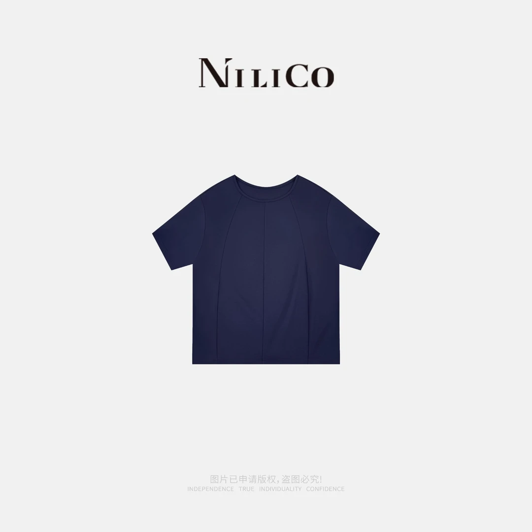 NILICO【气质高贵】解构线条拼接设计气质 修饰版型小众T恤
