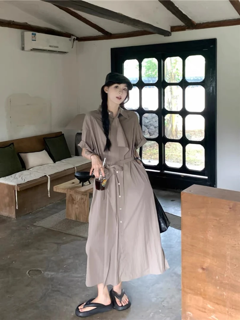 3i31-17979慵懒风设计感连衣裙女夏新款气质显瘦系带长裙