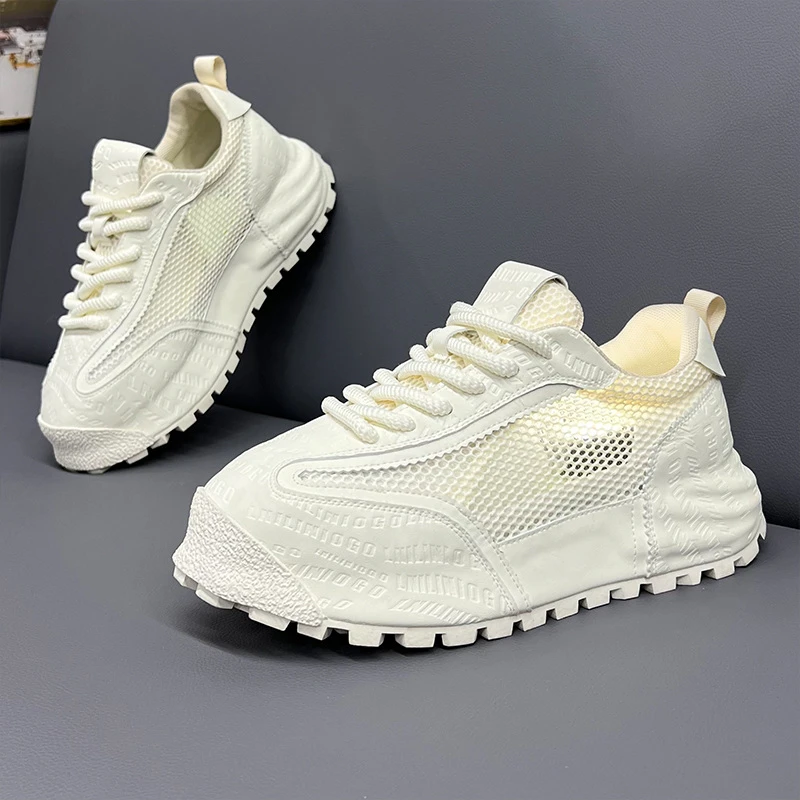 男鞋2025年夏季透气网面老爹鞋轻奢高端增高防臭厚底小白鞋男鞋子