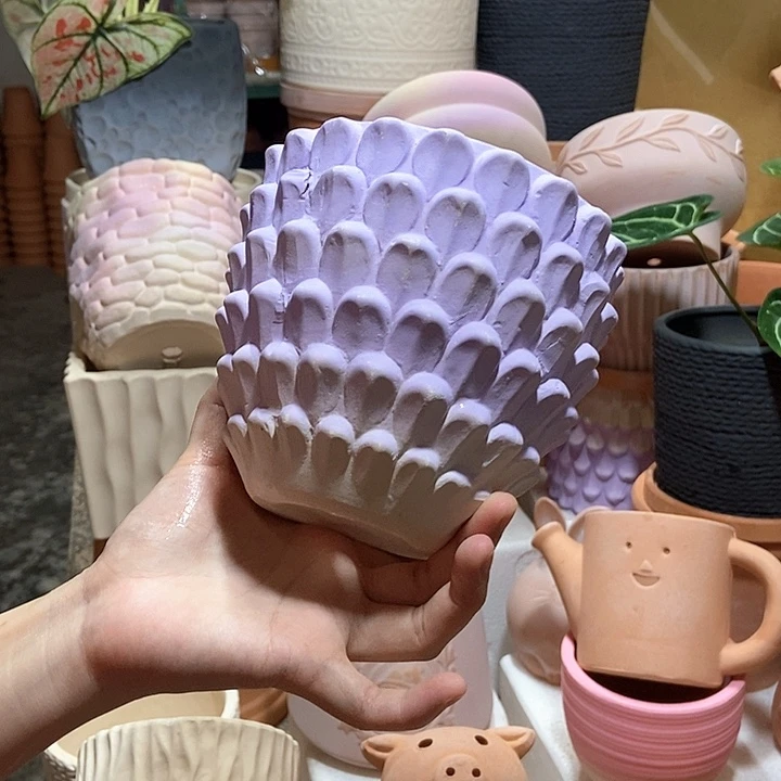 14×13紫色重花瓣 粗陶1个