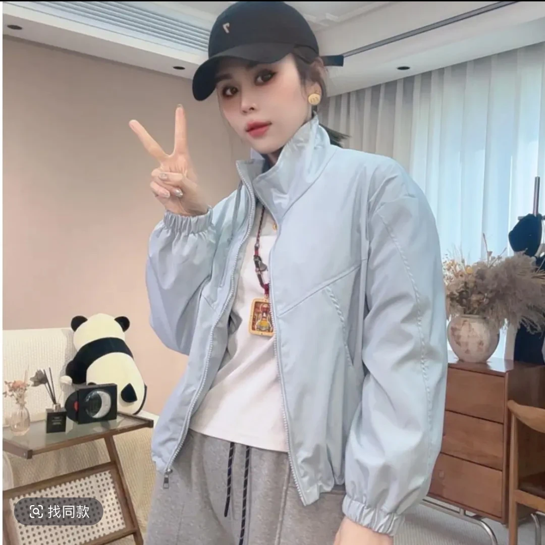 休闲时尚立领2025秋季薄款短外套上衣宽松短款韩版拉链女上衣