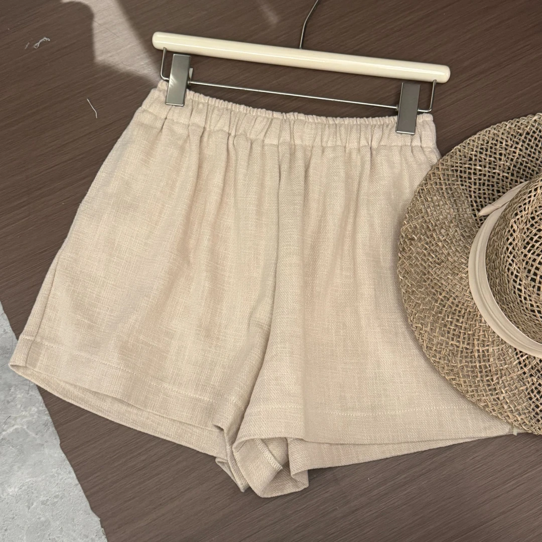 yan亚麻短裤2025夏季新款亚麻短裤时尚外穿松紧腰舒适显瘦