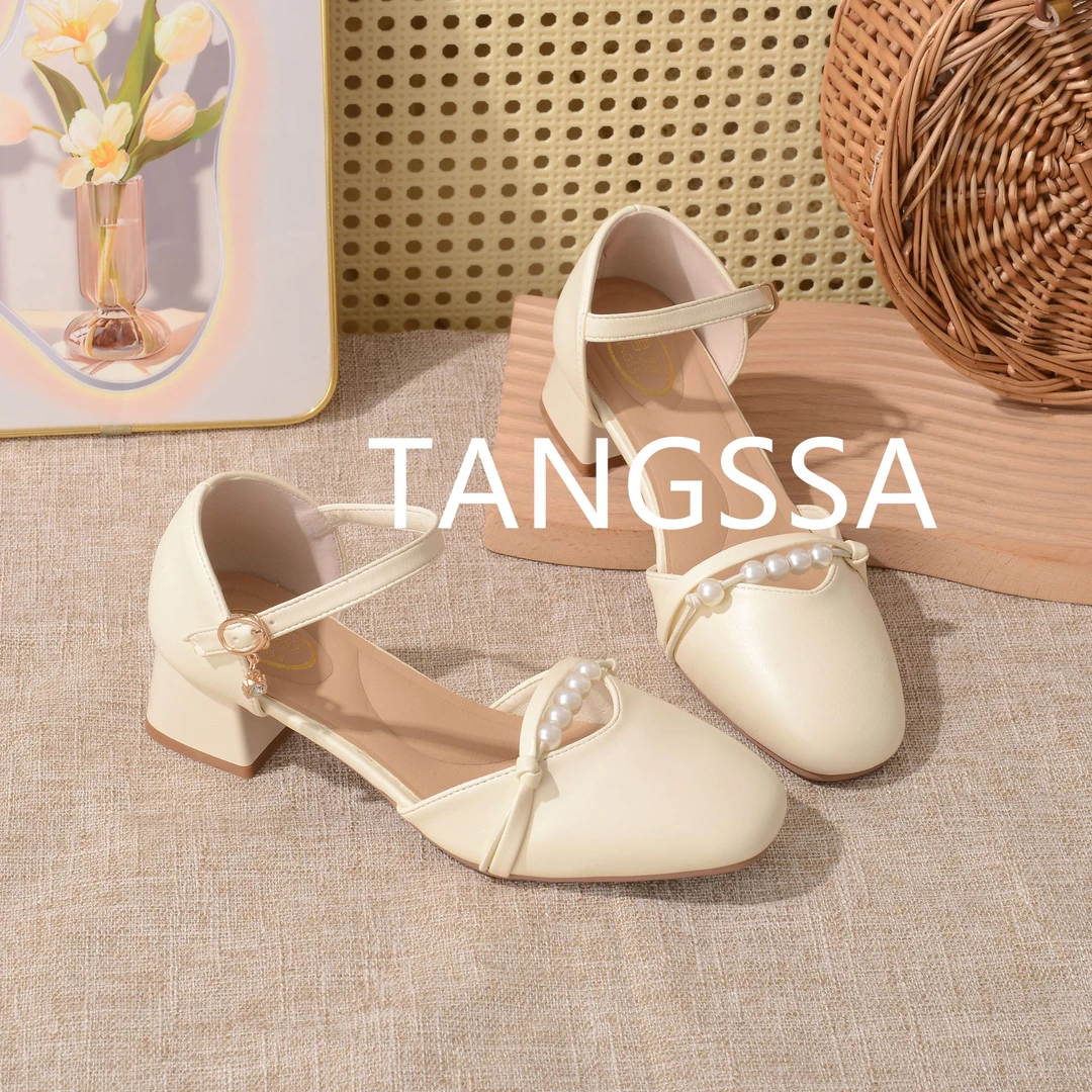 TANGSSA/唐莎水钻包头凉鞋一字带法式百搭高跟鞋7009气质时尚夏季