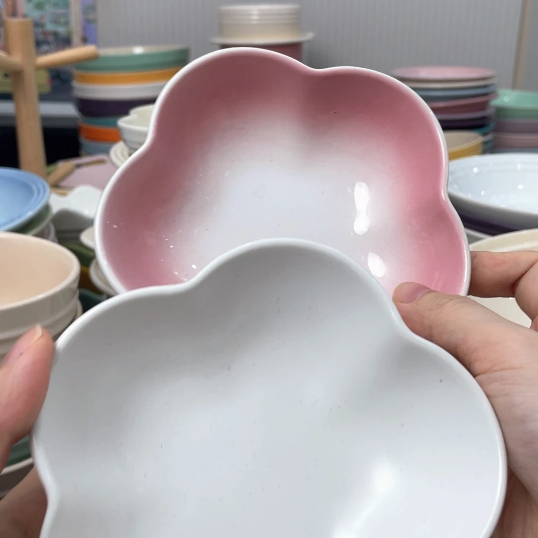 瓷片微瑕2个小花朵深蘸料碟