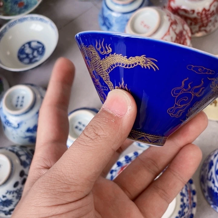 瓷片蓝龙斗笠杯景德镇
